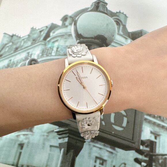 Fossil Accessories - Fossil ES4383SET Neely Three-Hand White Leather Watch and Jewellery Box Set